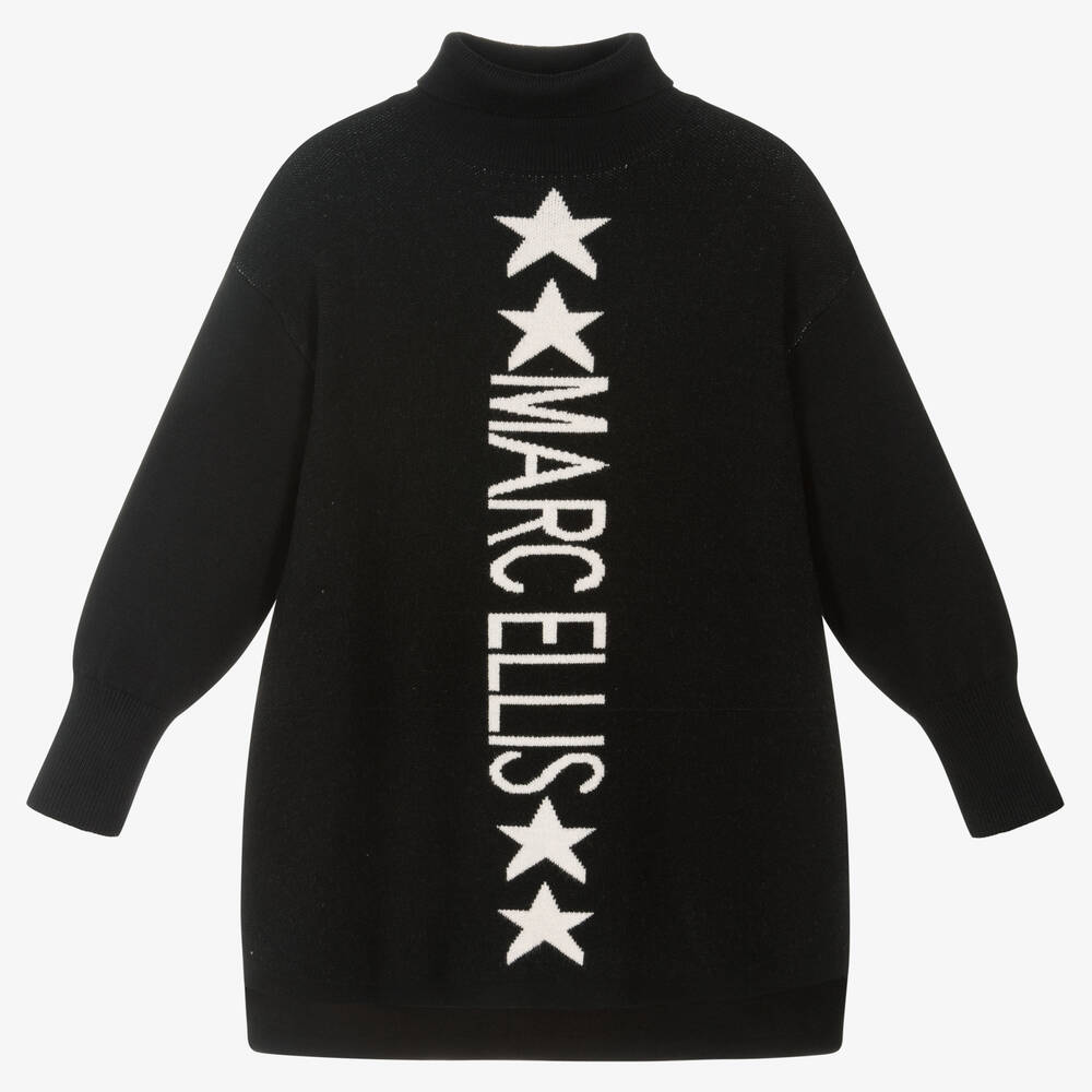 Marc Ellis - Girls Black Knitted Logo Dress | Childrensalon
