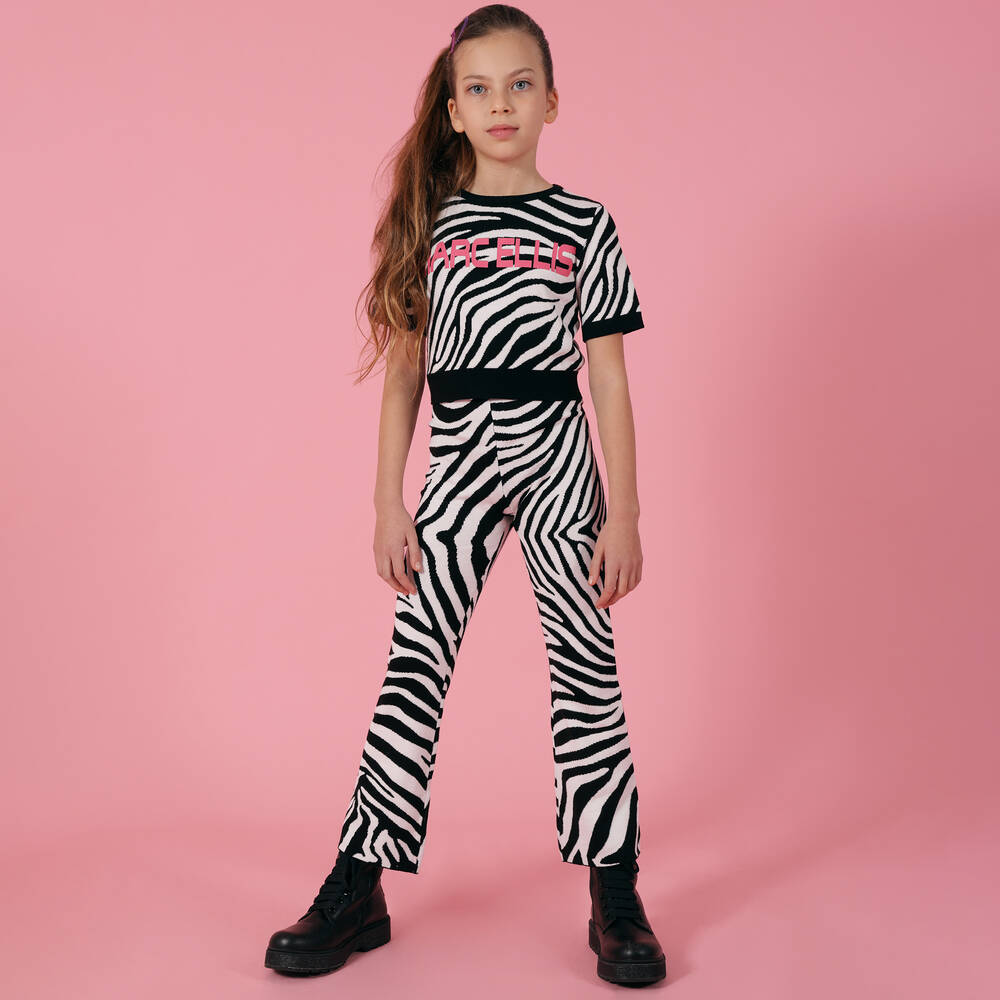 Marc Ellis-تيشيرت فيسكوز محبوك لون أبيض وأسود للبنات | Childrensalon Outlet