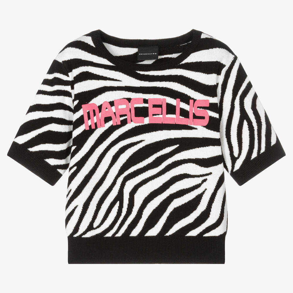 Marc Ellis - Girls Black Zebra Knit T-Shirt | Childrensalon