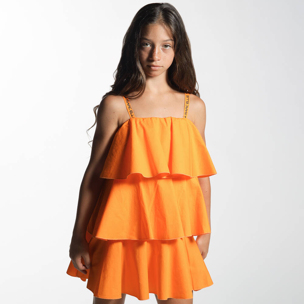 Marc Ellis-فستان قطن بوبلين بطبقات لون برتقالي | Childrensalon Outlet