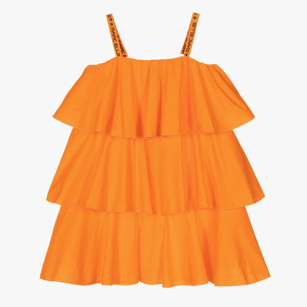 Marc Ellis - Girls Orange Cotton Tiered Dress | Childrensalon