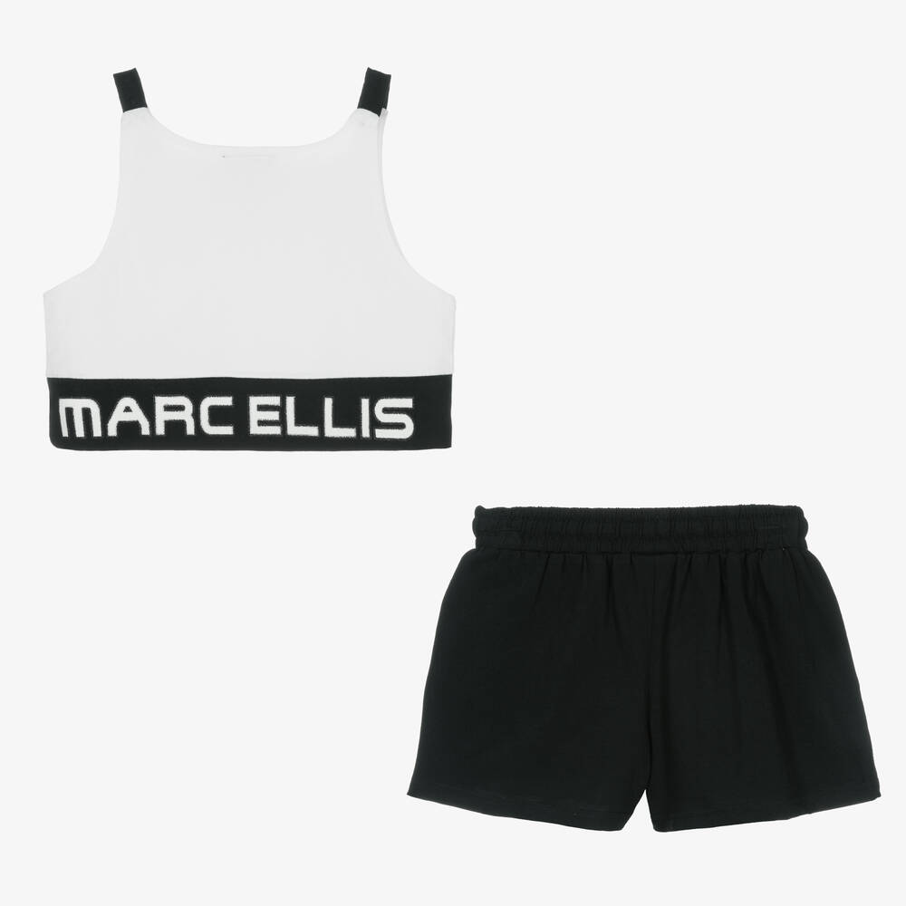 Marc Ellis-طقم شورت قطن لون أبيض وأسود للبنات | Childrensalon Outlet