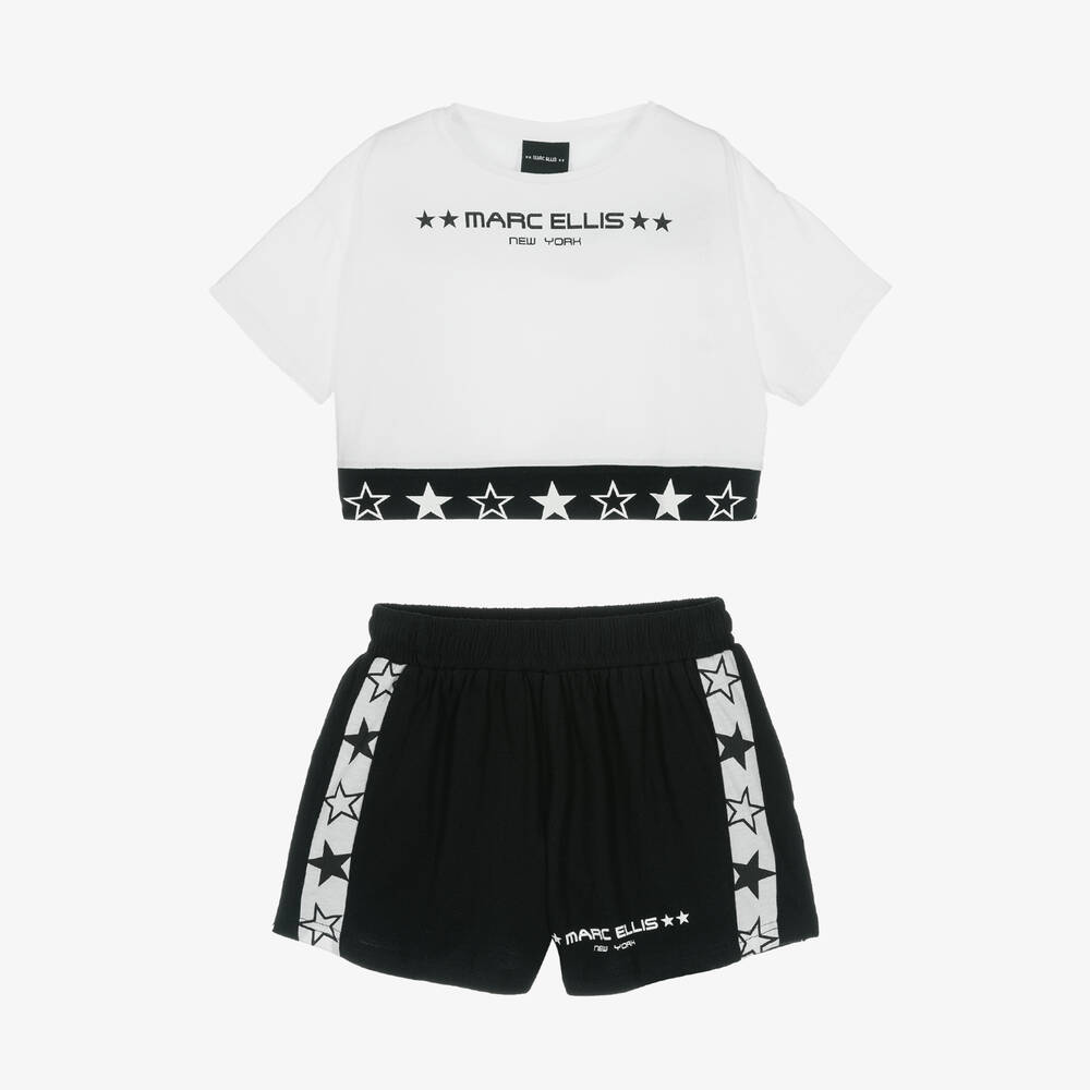 Marc Ellis - Girls White & Black Star Logo Shorts Set | Childrensalon