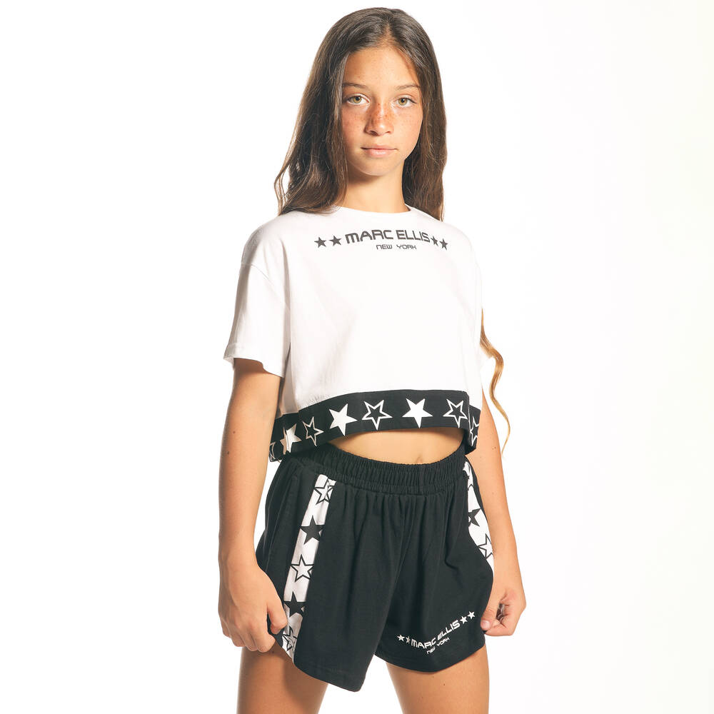 Marc Ellis-Белый топ и черные шорты со звездами | Childrensalon Outlet