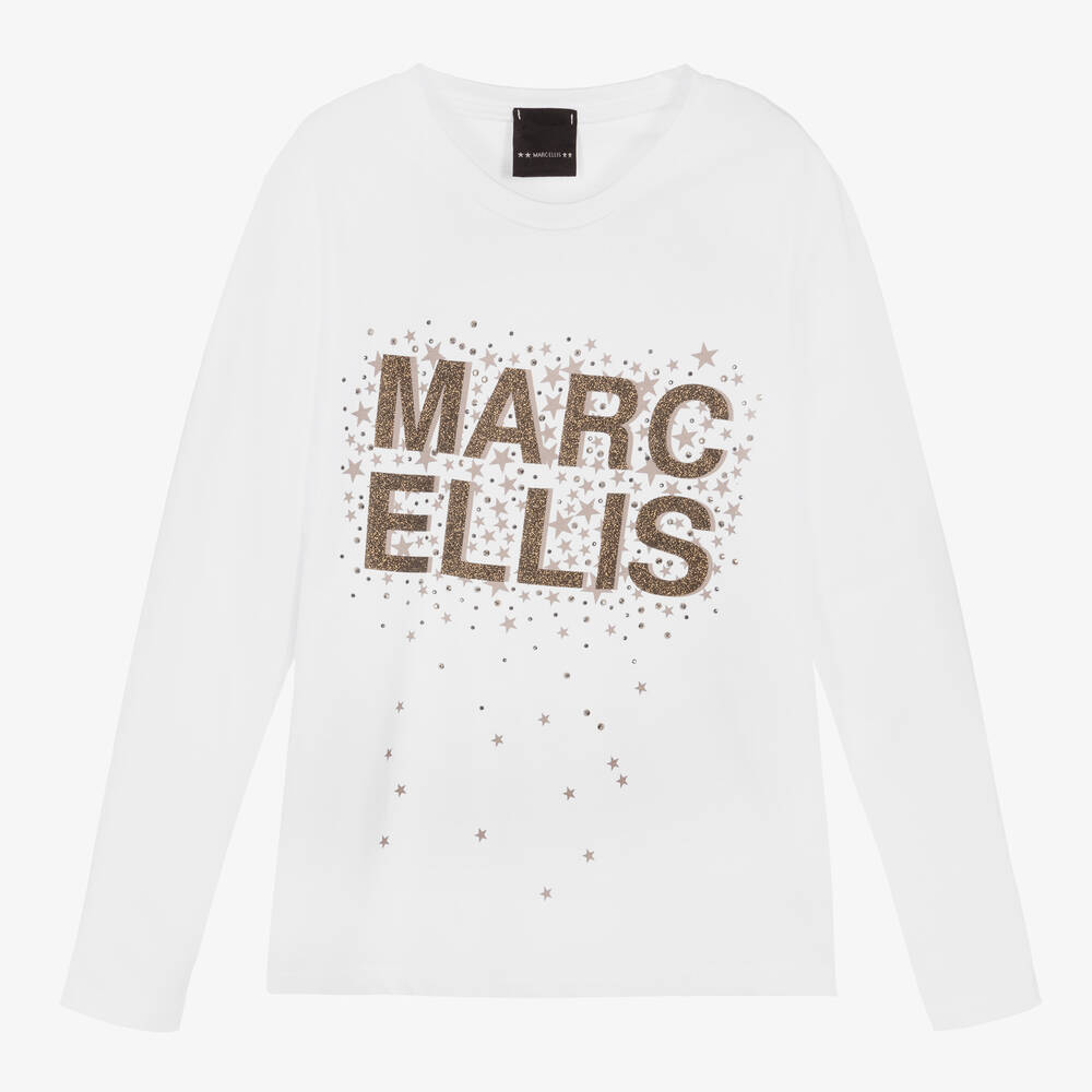 Marc Ellis - Girls White Glitter Logo Top | Childrensalon