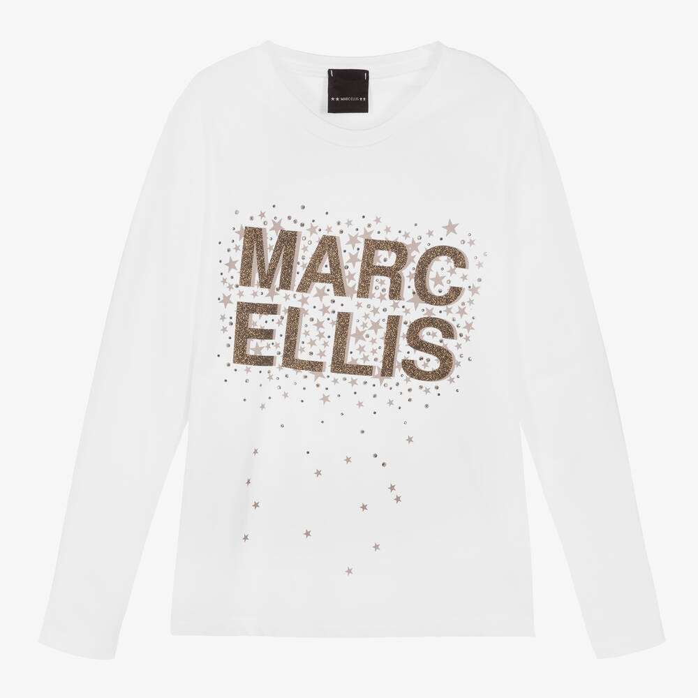 Marc Ellis-Girls White Glitter Logo Top | Childrensalon Outlet
