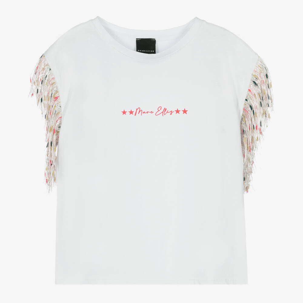 Marc Ellis - Girls White Tassel Sleeve T-Shirt | Childrensalon