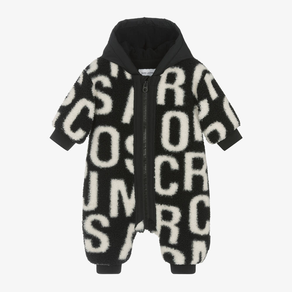 MARC JACOBS-Black Fleece Jumbled Logo Baby Pramsuit | Childrensalon Outlet