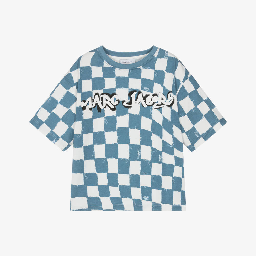 MARC JACOBS-Blue Checkerboard Ss Tshirt | Childrensalon Outlet