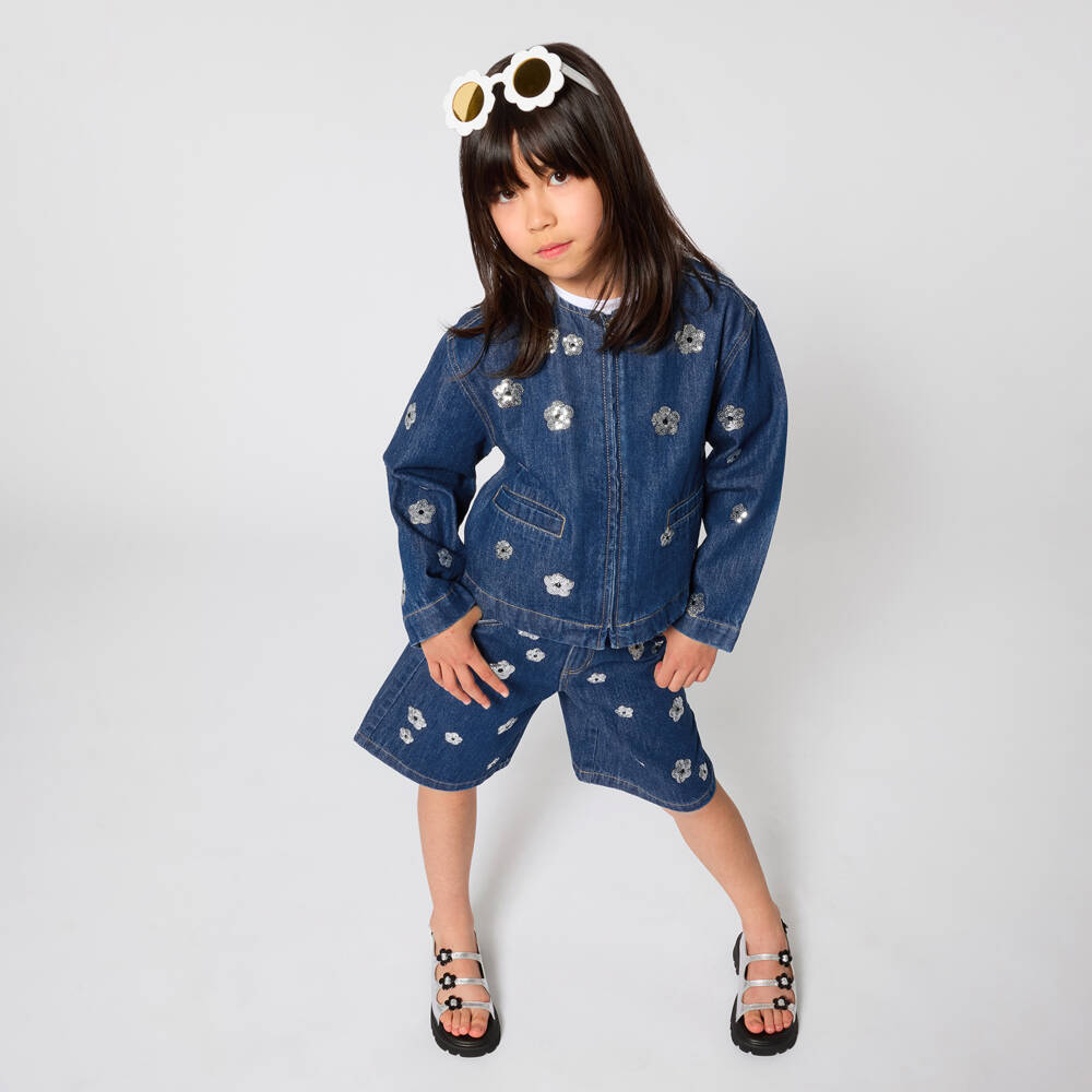 MARC JACOBS-Шорты с вышивкой ромашек синие | Childrensalon Outlet