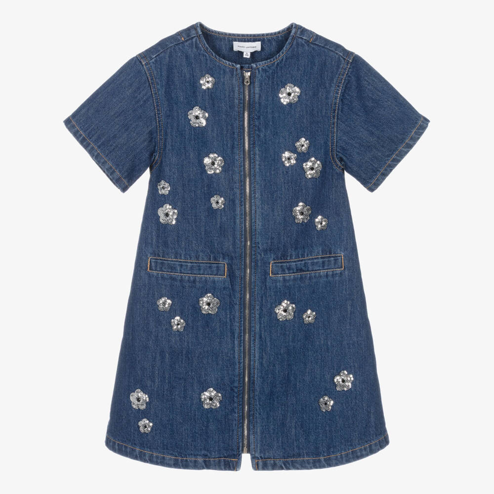 MARC JACOBS-Blue Denim Daisy Embroidered Dress | Childrensalon Outlet