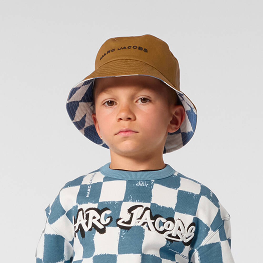 MARC JACOBS-Blue & Ivory Checkerboard Bucket Hat | Childrensalon Outlet