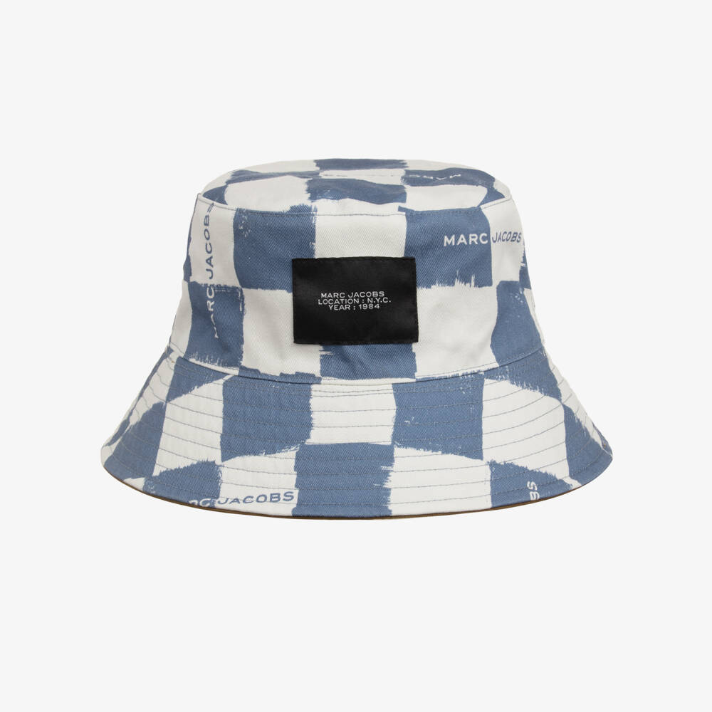 MARC JACOBS-Blue & Ivory Checkerboard Bucket Hat | Childrensalon Outlet