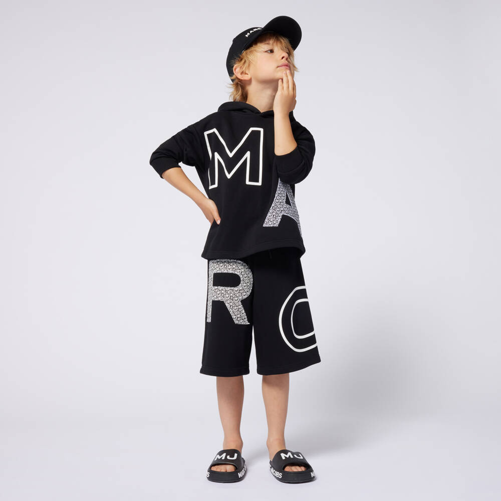MARC JACOBS-Boys Black Knit Lettered Shorts | Childrensalon Outlet