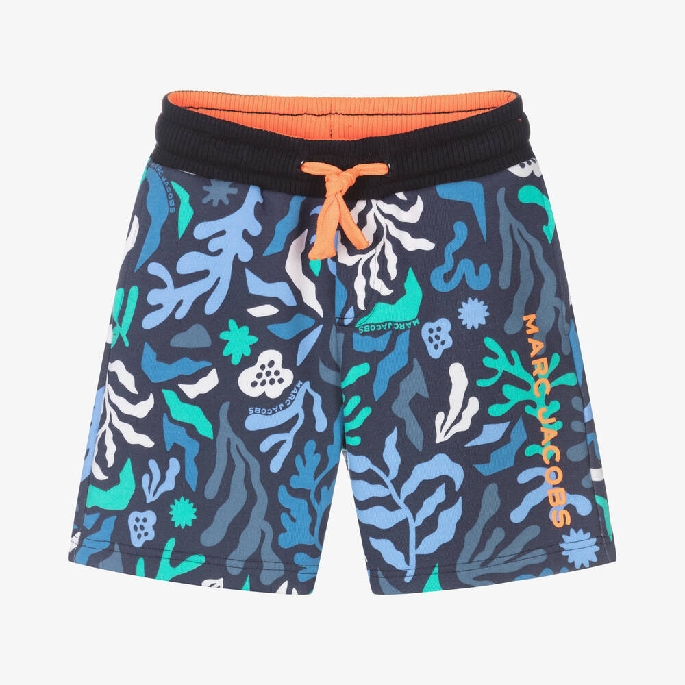 MARC JACOBS - Boys Blue Cotton Coral Print Logo Shorts | Childrensalon