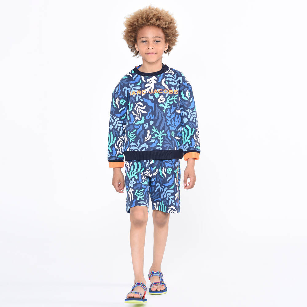 MARC JACOBS-Boys Blue Cotton Coral Print Logo Shorts | Childrensalon Outlet