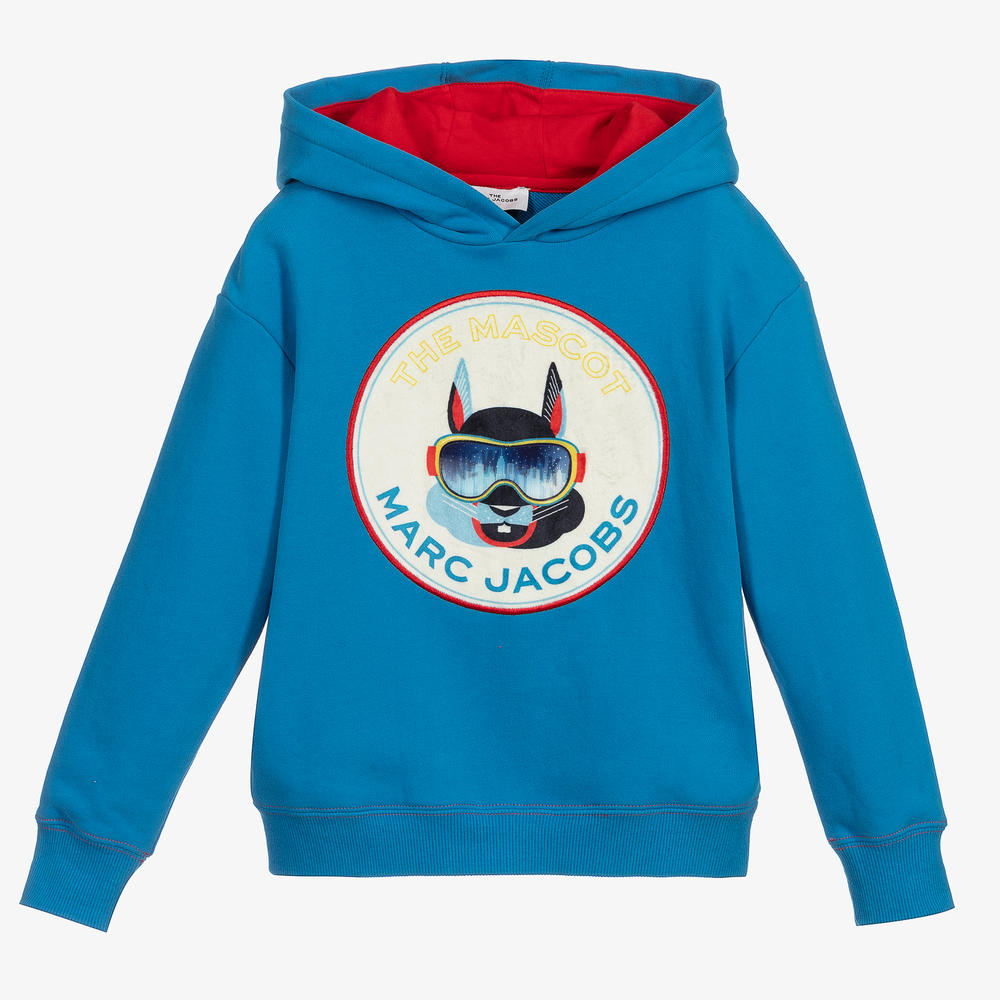 MARC JACOBS Boys Blue Cotton Logo Hoodie Childrensalon Outlet