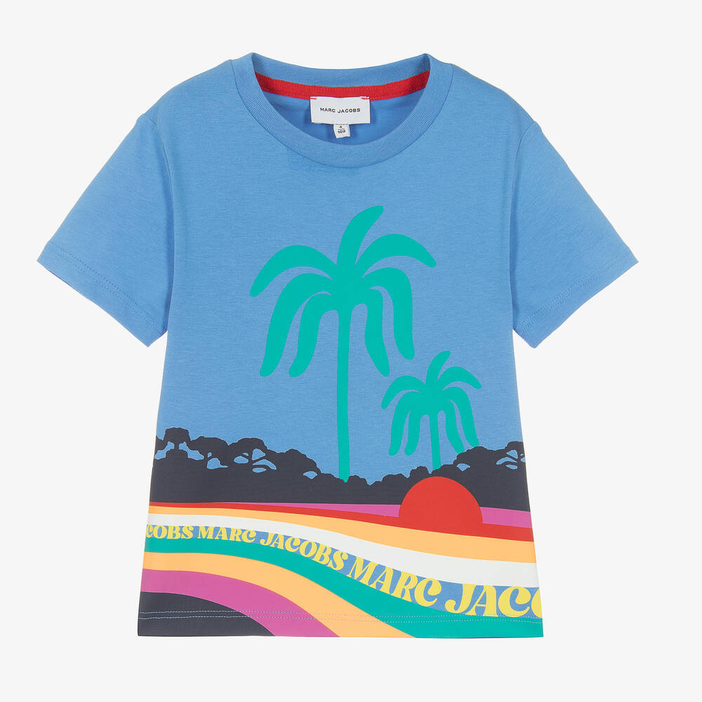 MARC JACOBS - Голубая хлопковая футболка с пальмами | Childrensalon