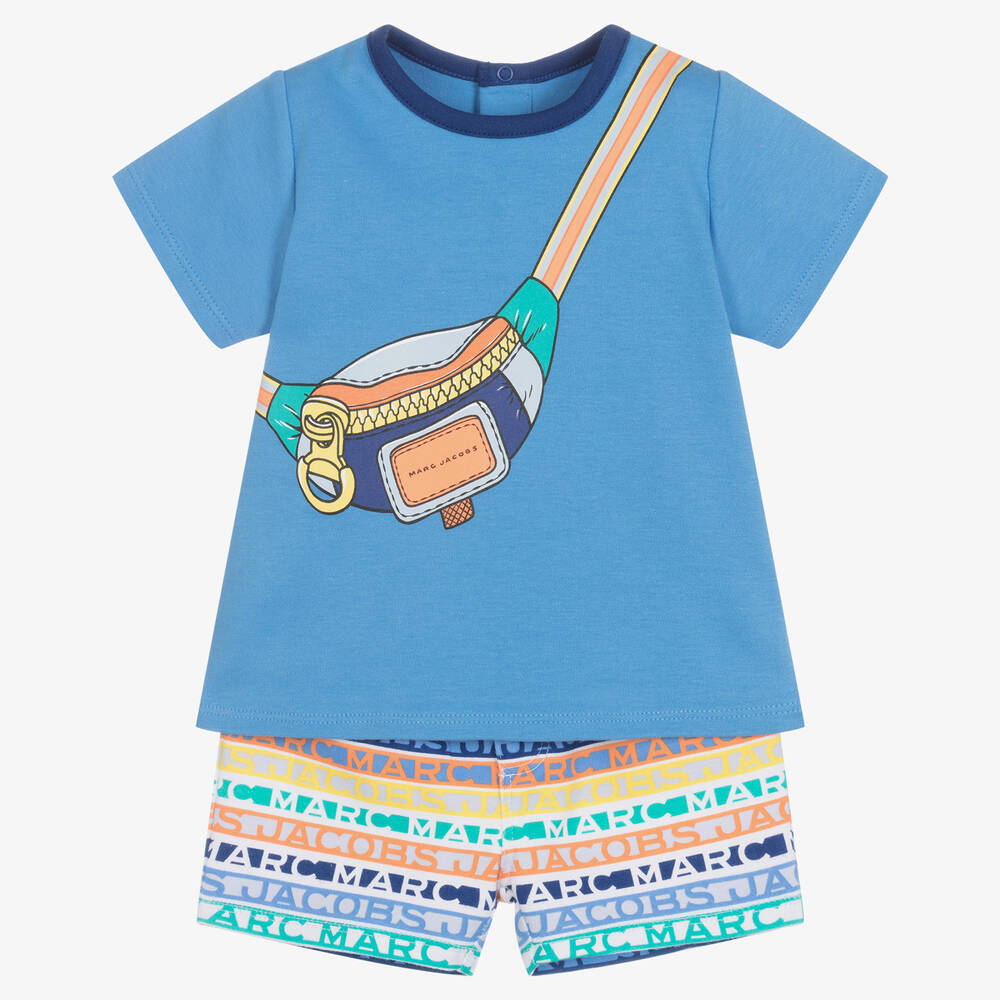 MARC JACOBS - Boys Blue Crossbody Bag Logo Shorts Set | Childrensalon