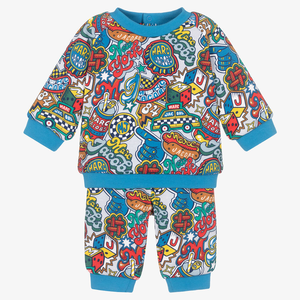 MARC JACOBS - Boys Blue Printed Patches Cotton Tracksuit | Childrensalon