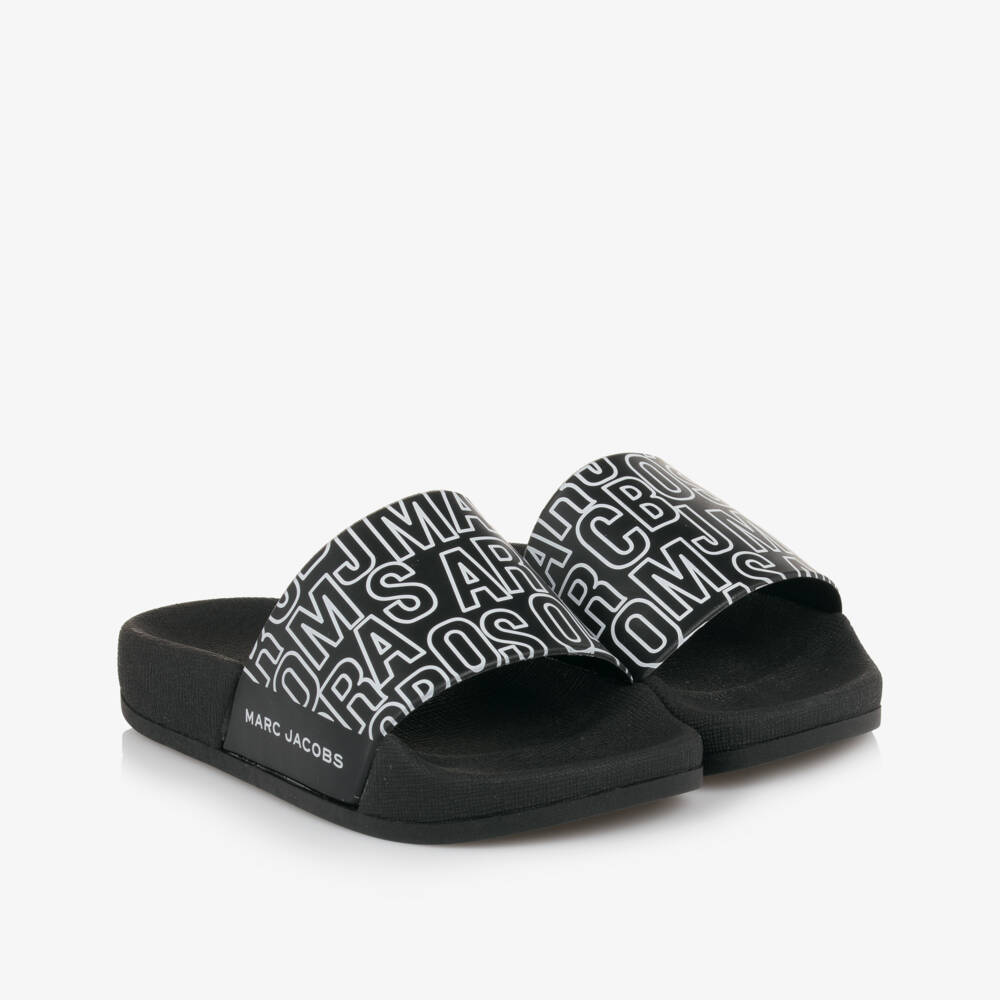 MARC JACOBS-Boys Bold Logo Black Slides | Childrensalon Outlet