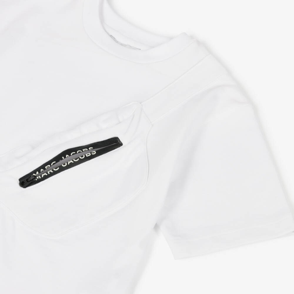 MARC JACOBS-تيشيرت أبيض بحزام قطني للأولاد | Childrensalon Outlet