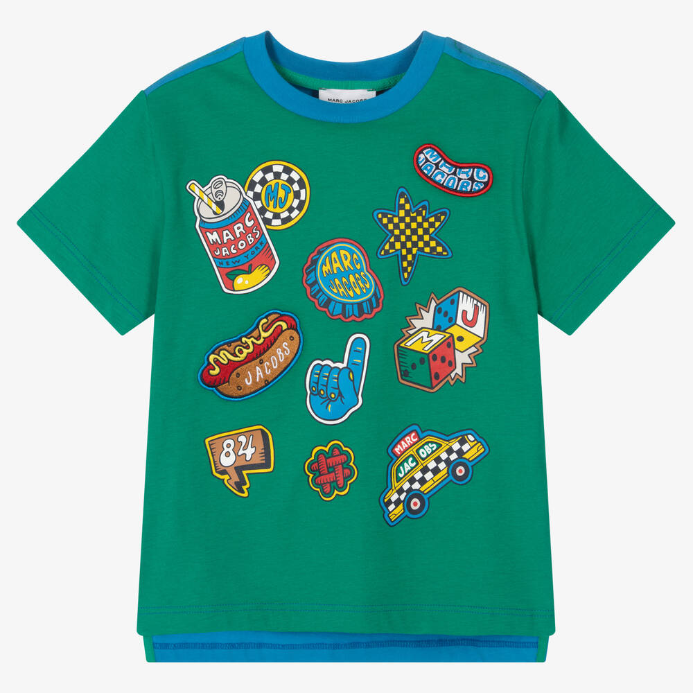 MARC JACOBS - Сине-зеленая хлопковая футболка с нашивками | Childrensalon