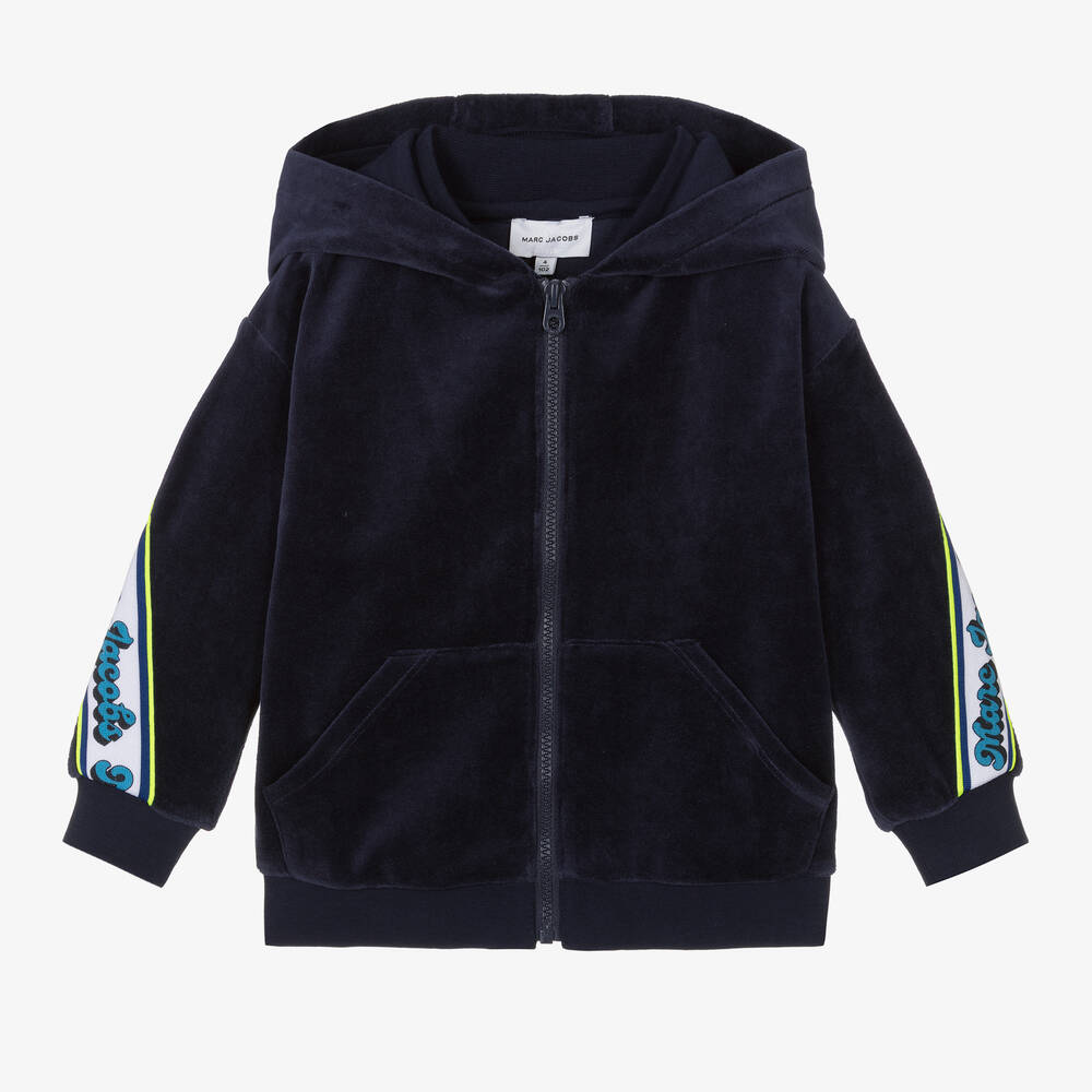 MARC JACOBS - Boys Navy Blue Velour Zip-Up Top | Childrensalon