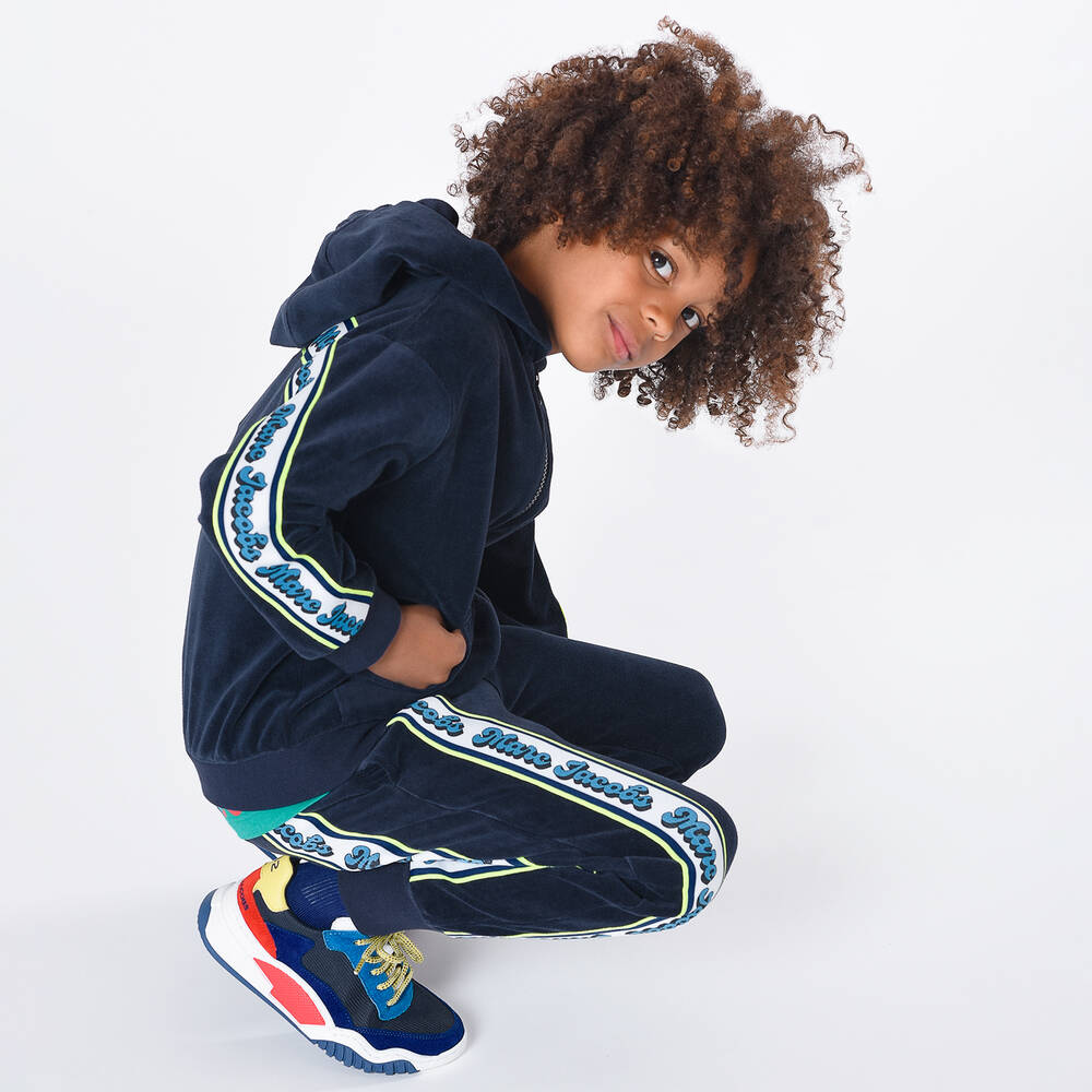 MARC JACOBS-Boys Navy Blue Velour Zip-Up Top | Childrensalon Outlet