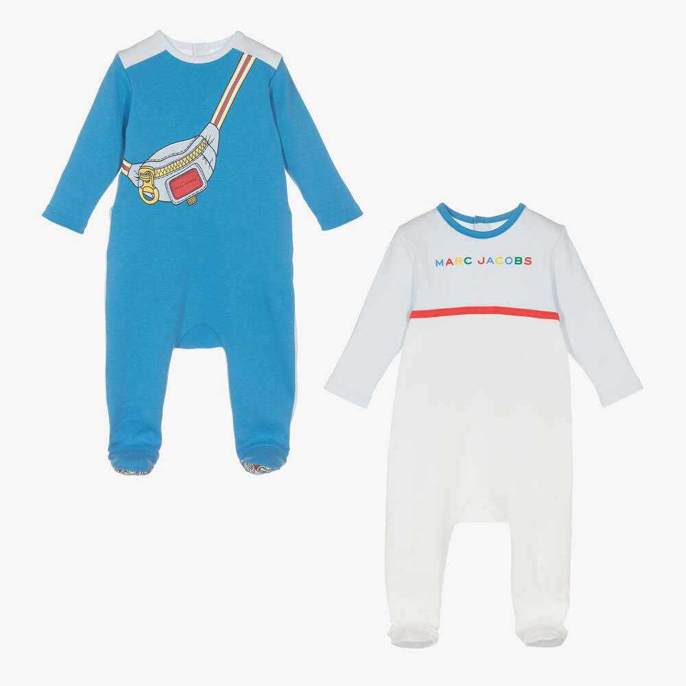 MARC JACOBS-أفرول بيبي غرو قطن لون أزرق وأبيض للمواليد (عدد 2) | Childrensalon Outlet