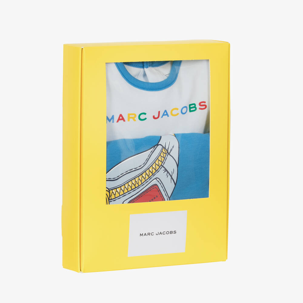 MARC JACOBS-أفرول بيبي غرو قطن لون أزرق وأبيض للمواليد (عدد 2) | Childrensalon Outlet
