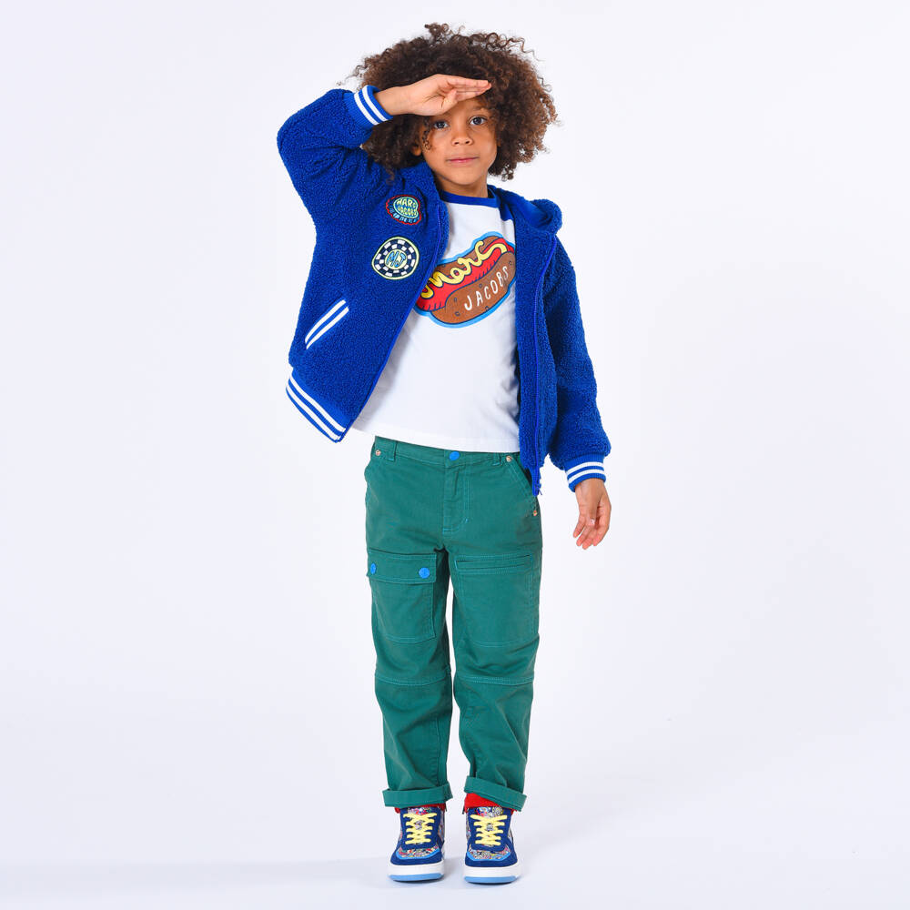MARC JACOBS-Boys White & Blue Organic Cotton Top | Childrensalon Outlet