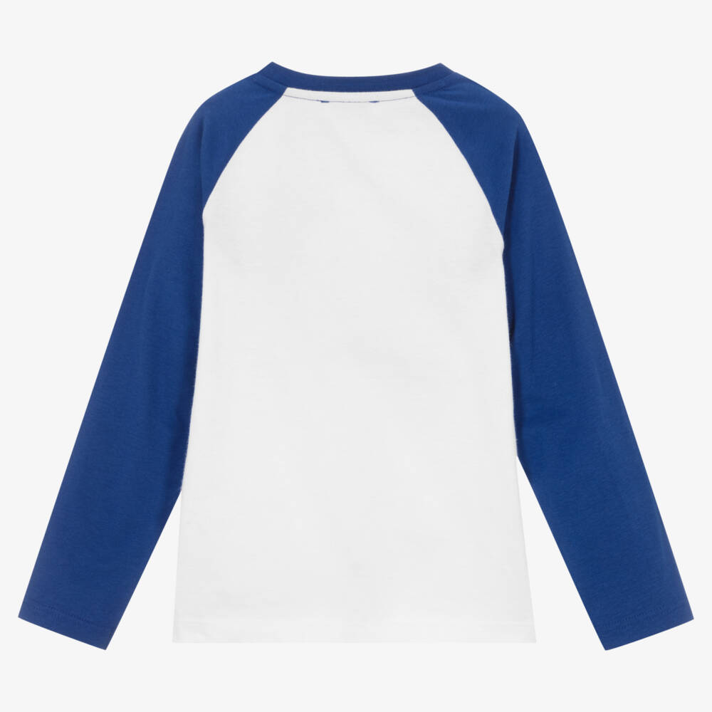 MARC JACOBS-Boys White & Blue Organic Cotton Top | Childrensalon Outlet