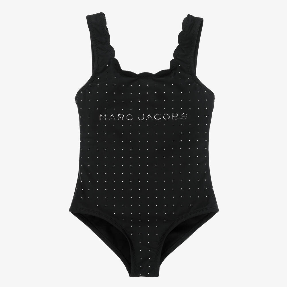 MARC JACOBS-Girls Black Diamanté Logo Swimsuit | Childrensalon Outlet