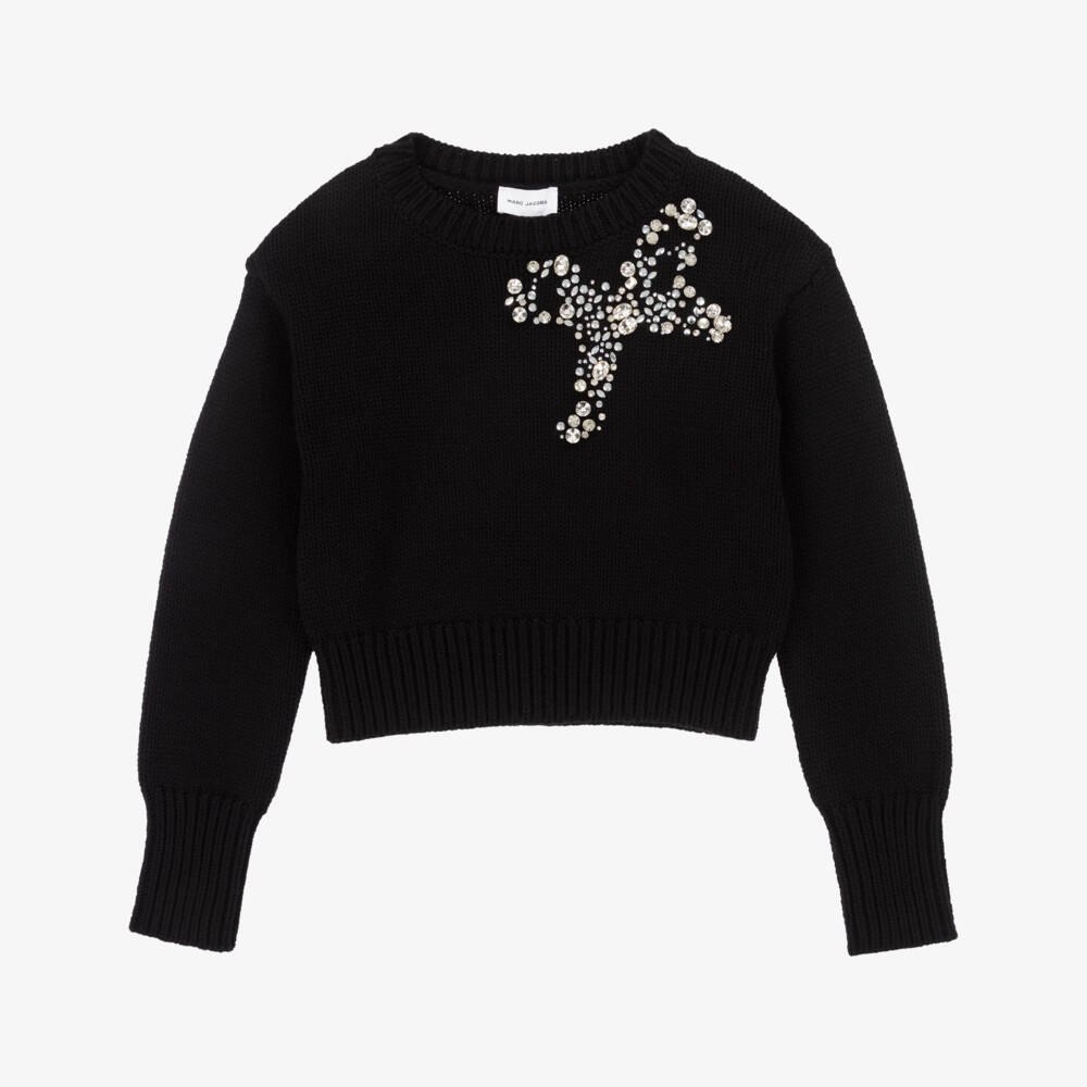 MARC JACOBS-كنزة سوداء للبنات مزينة بحجر الراين وعقدة | Childrensalon Outlet