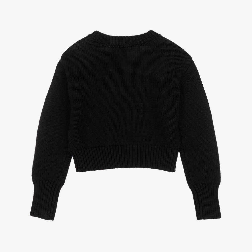 MARC JACOBS-Girls Black Rhinestone Bow Sweater | Childrensalon Outlet