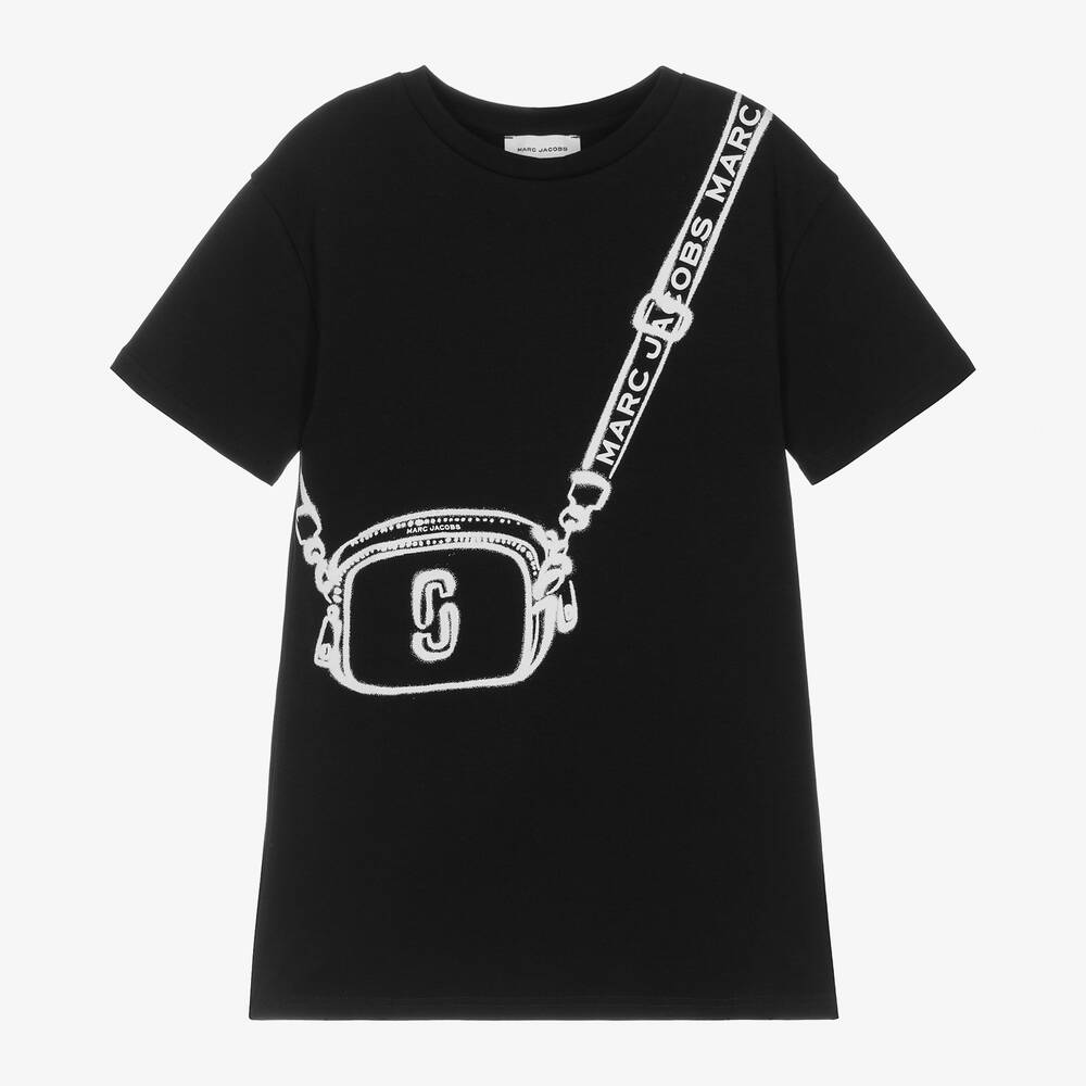 MARC JACOBS-فستان بطبعة حقيبة سنابشوت قطن لون أسود | Childrensalon Outlet