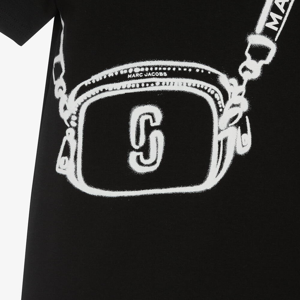 MARC JACOBS-فستان بطبعة حقيبة سنابشوت قطن لون أسود | Childrensalon Outlet