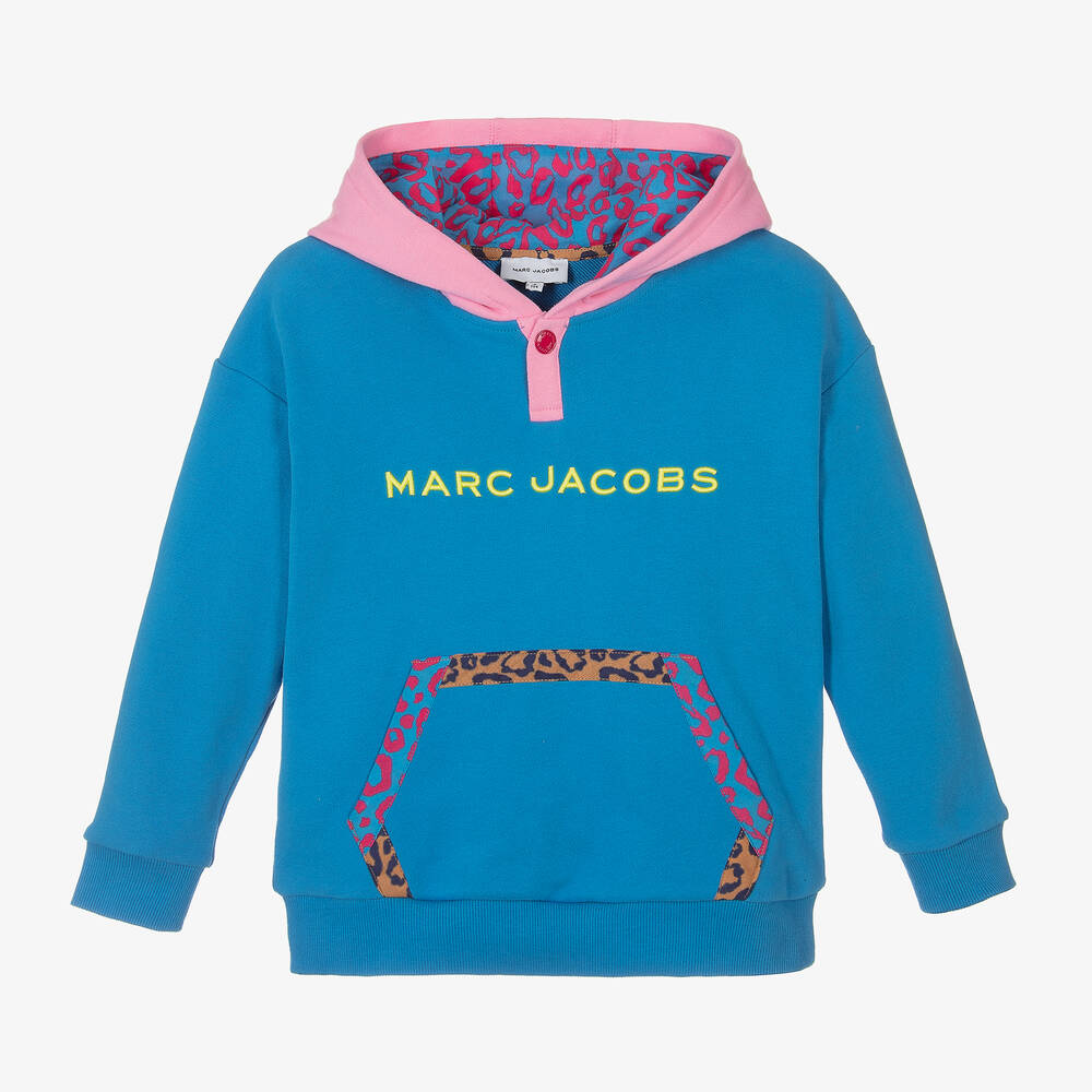 MARC JACOBS - Girls Blue Cotton Leopard Pocket Hoodie | Childrensalon