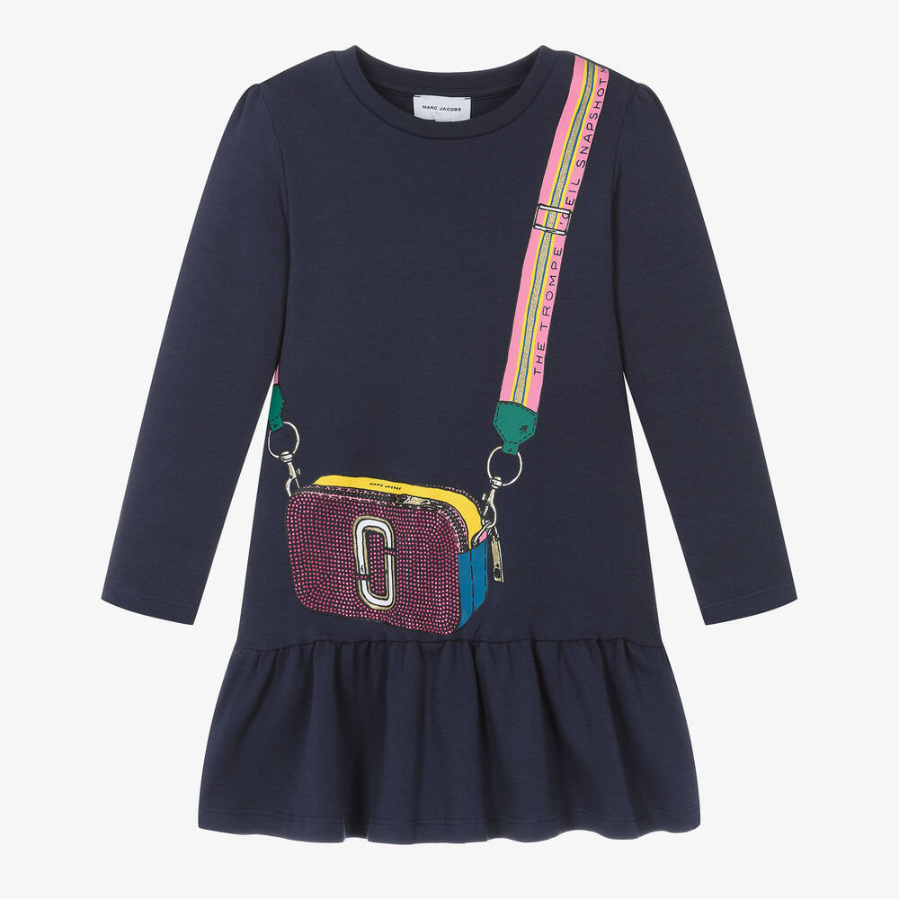 MARC JACOBS - فستان بطبعة حقيبة سنابشوت قطن جيرسي لون أزرق | Childrensalon