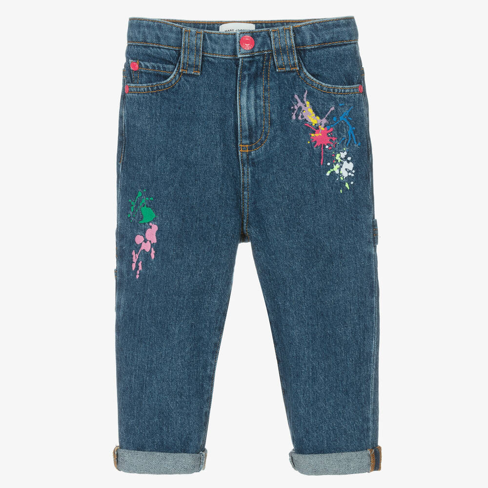 Blue embroidered jeans sales