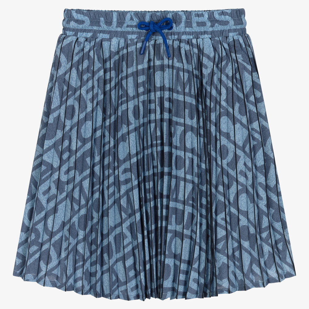 MARC JACOBS - Girls Blue Logo Pleated Skirt | Childrensalon