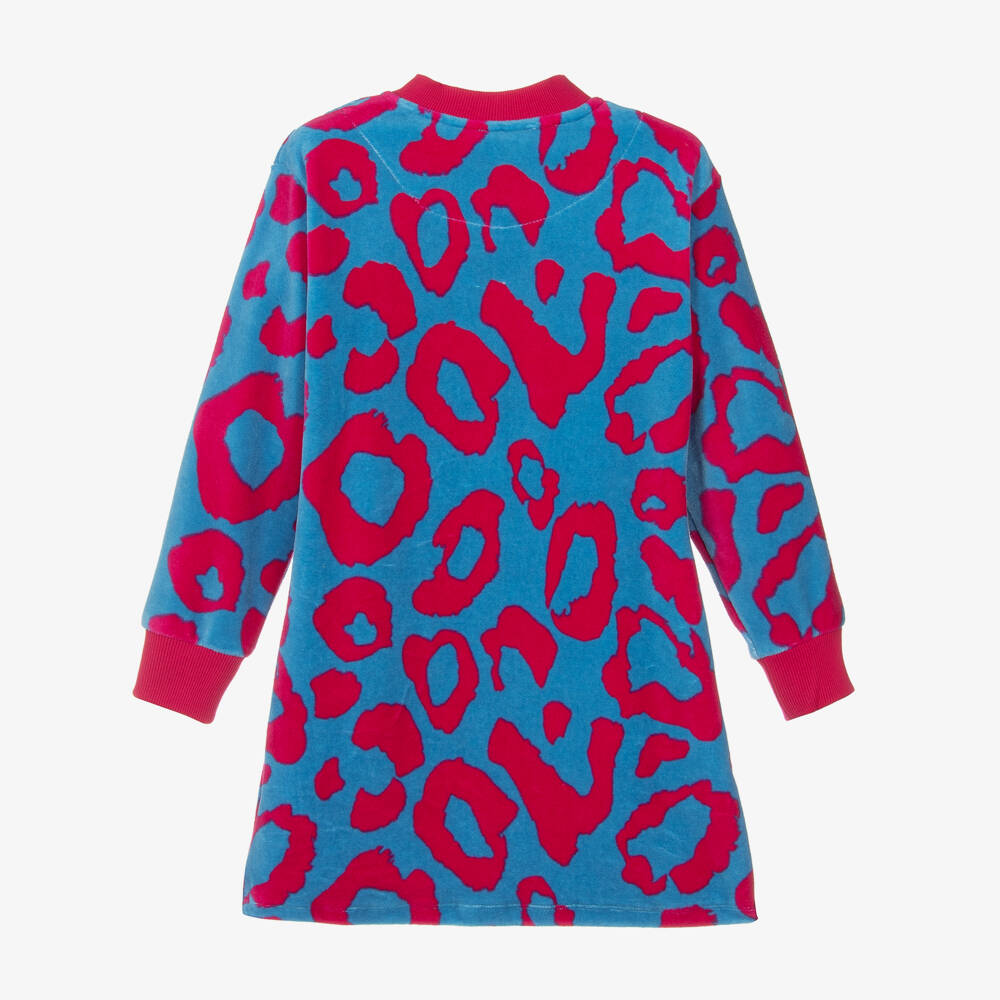 MARC JACOBS-Girls Blue & Pink Leopard Velour Dress | Childrensalon Outlet