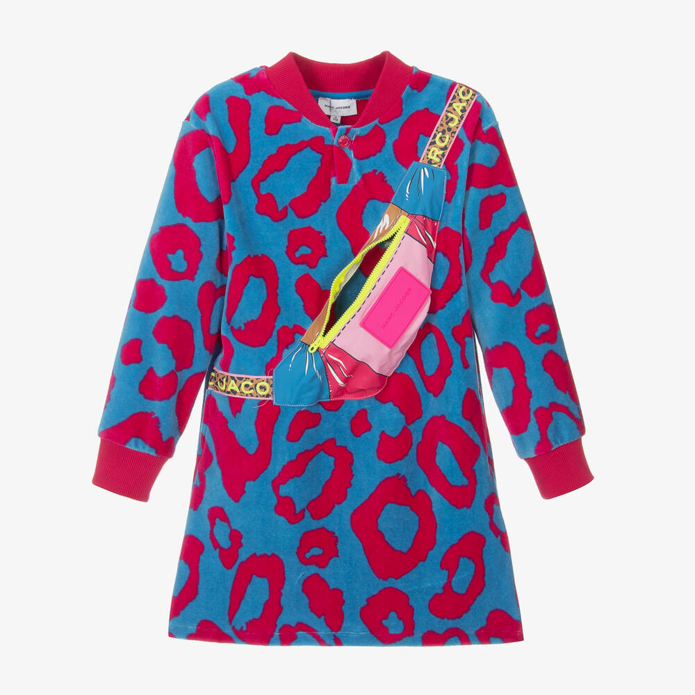 MARC JACOBS-Girls Blue & Pink Leopard Velour Dress | Childrensalon Outlet