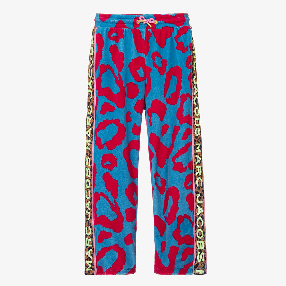 MARC JACOBS - Girls Blue & Pink Leopard Velour Joggers | Childrensalon