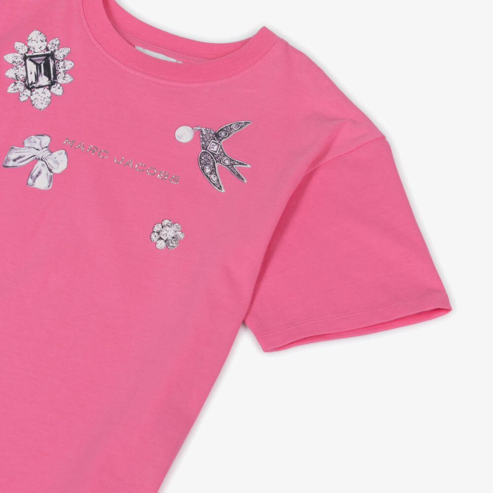 MARC JACOBS-Girls Bright Pink Cotton Jewel Print T-Shirt | Childrensalon Outlet