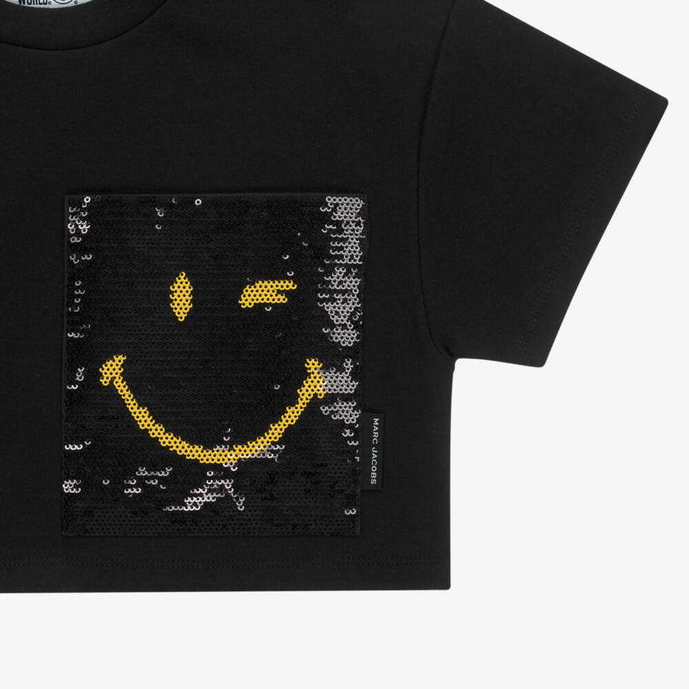 MARC JACOBS-Girls Cotton Smiley Tee in Black | Childrensalon Outlet