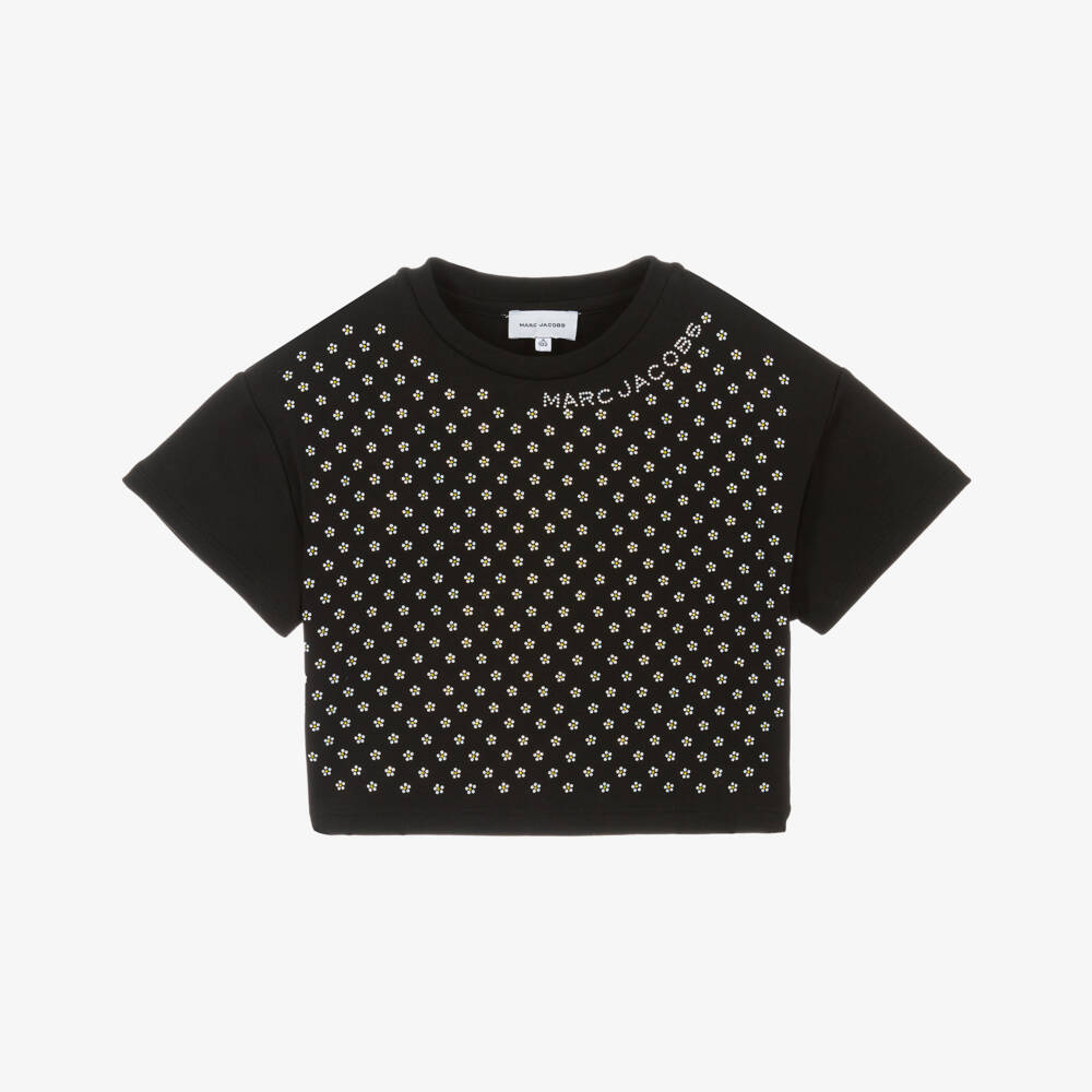 MARC JACOBS-Футболка из черного хлопка с кристаллами в виде ромашек для девочек | Childrensalon Outlet