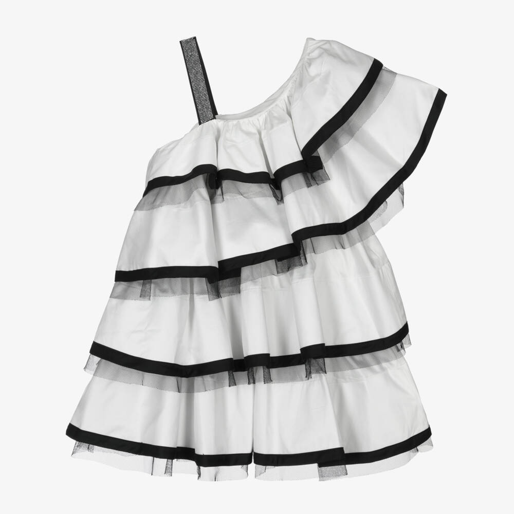 MARC JACOBS-Элегантное черно-белое платье с рюшами для девочек | Childrensalon Outlet