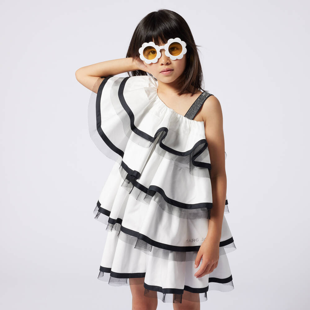 MARC JACOBS-Girls Elegant Monochrome Ruffle Gown | Childrensalon Outlet